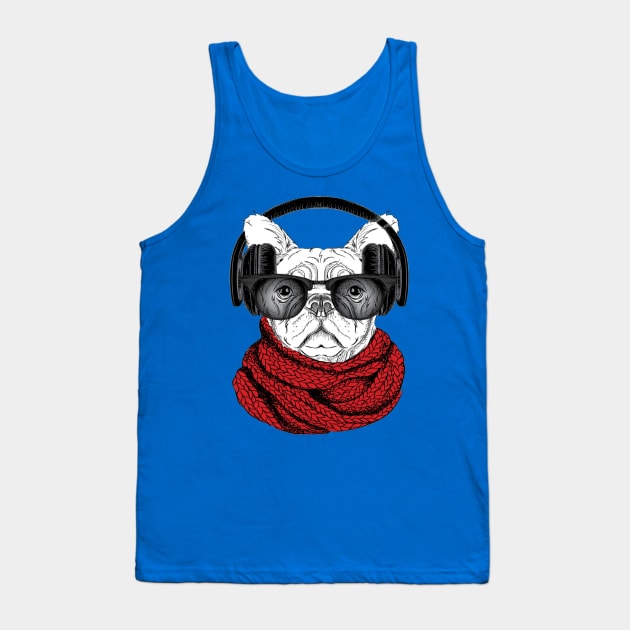 Dog in glasses, winter scarf and with headphones Tank Top by amramna